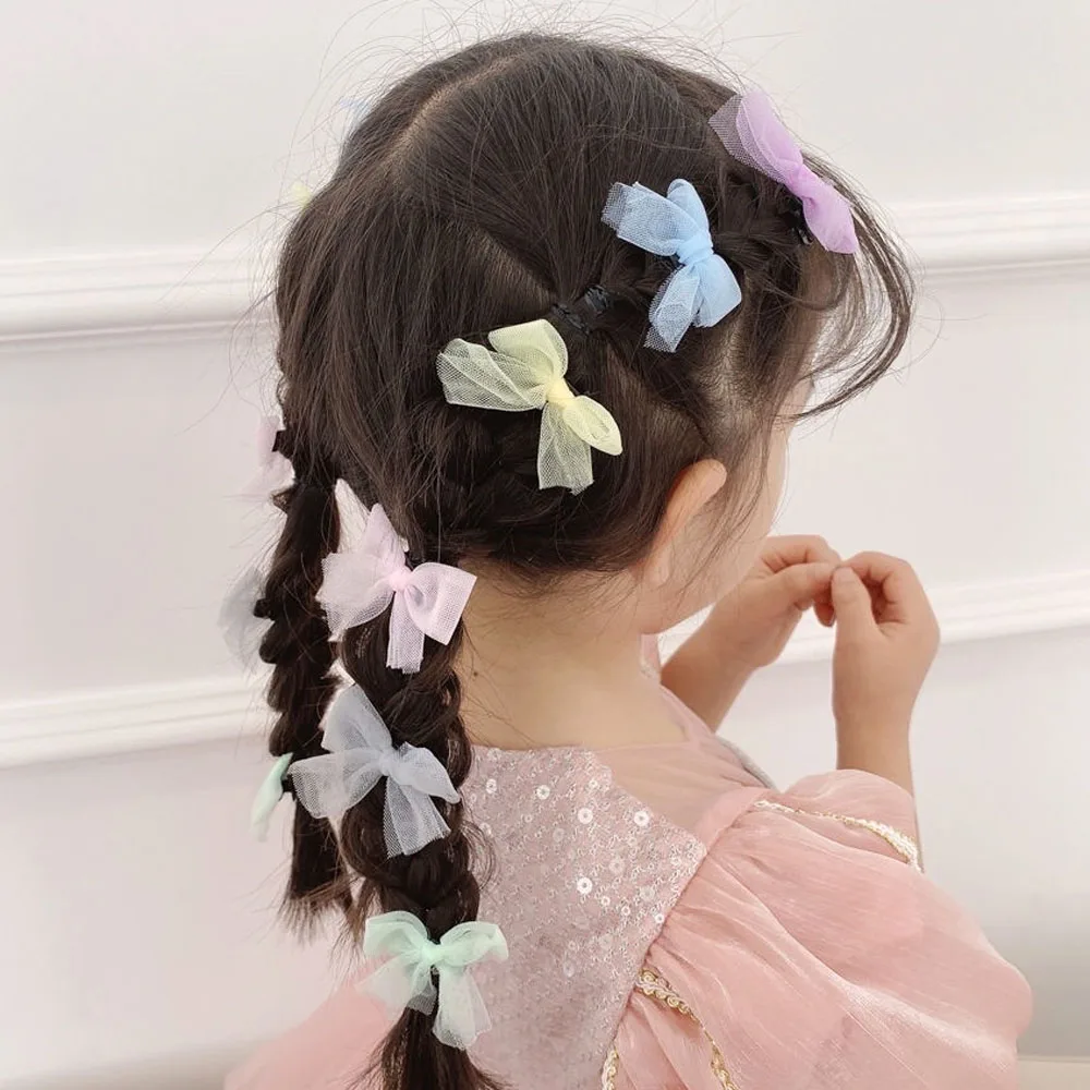 

10pcs Korean Hairpins Fairy Princess Girl Back Head Hair Clips Top Clips Kids Headwear Baby Mesh Gauze Bow