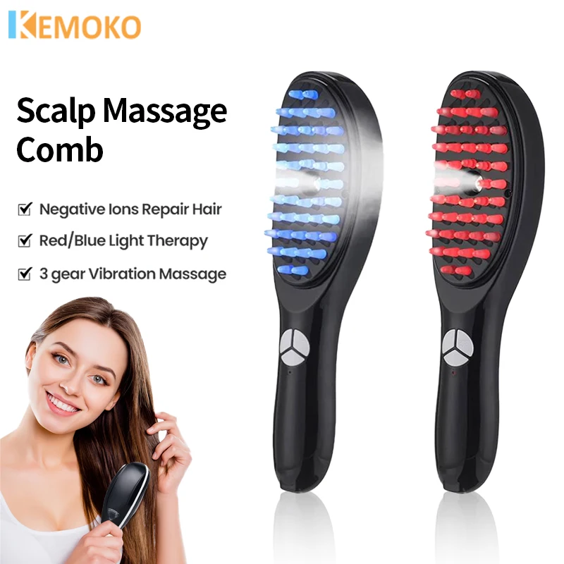 Electric Massage Comb Ion Spray Blue Red Light Therapy Liquid Applicator Hair Massage Scalp Brush Negative Hair Growth Massager