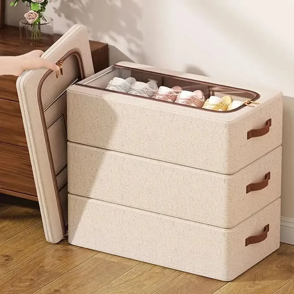 Under Bed Shoe Organizer Folding Sturdy Handles Clothes Quilt Storage Box Moisture-proof Dust-proof Shoe Holder Storage Box