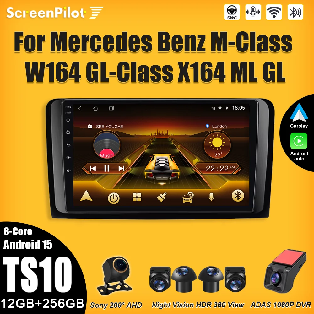 For Mercedes Benz M-Class W164 GL-Class X164 ML GL Car Radio Intelligent System Carplay Android 15 Touch Screen  8 Core DSP