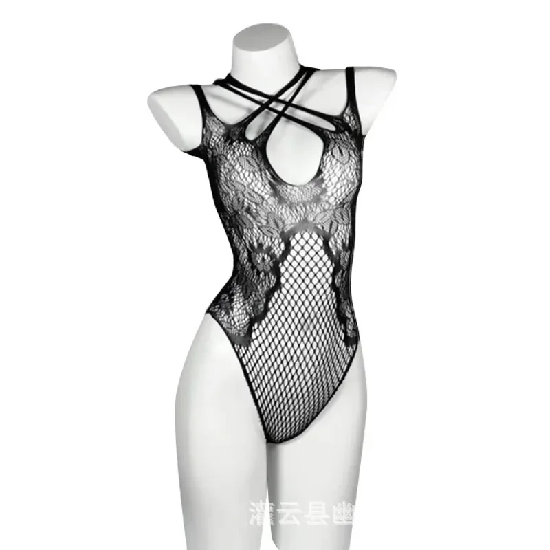 Sexy Lingerie Jacquard Fishnet Bodysuit Jumpsuit Hollow Out Teddies Body Stockings Crotchless Plus Size Pajamas Underwear Women