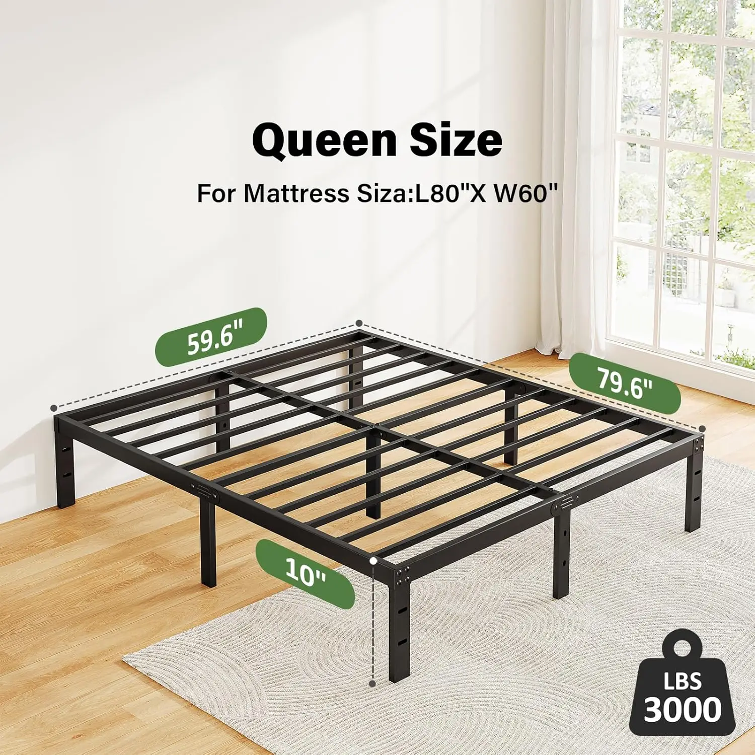 

10 H Queen Bed Frame No Box Spring Ned, Metal Platform Bed Frame Queen Size, Easy Assembly Heavy Duty Noise Free, Bla