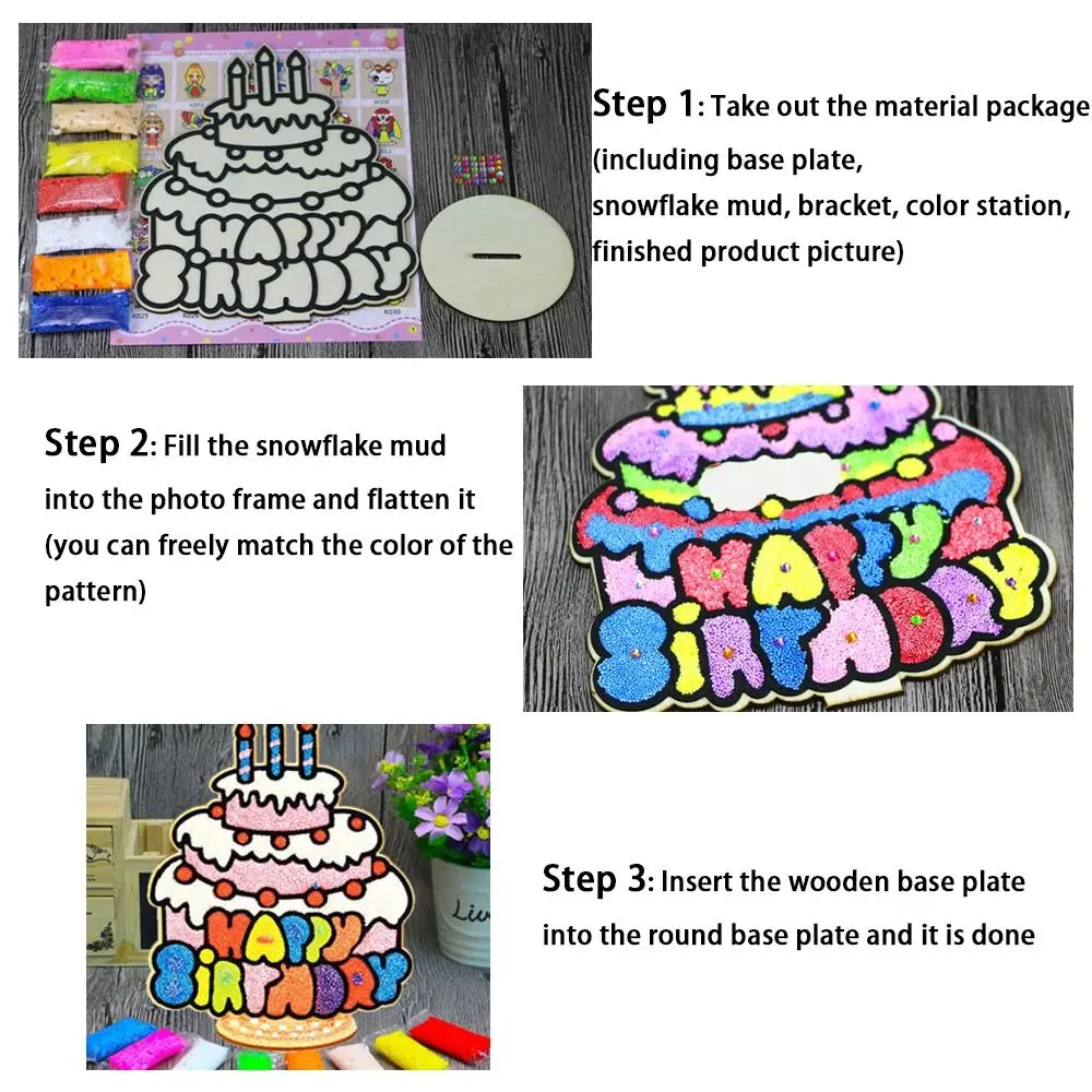 DIY Malowanie Błotem Płatków Śniegu Trójwymiarowe z Drewnianą Tabliczką Kolorowanka Malowanie Klejące