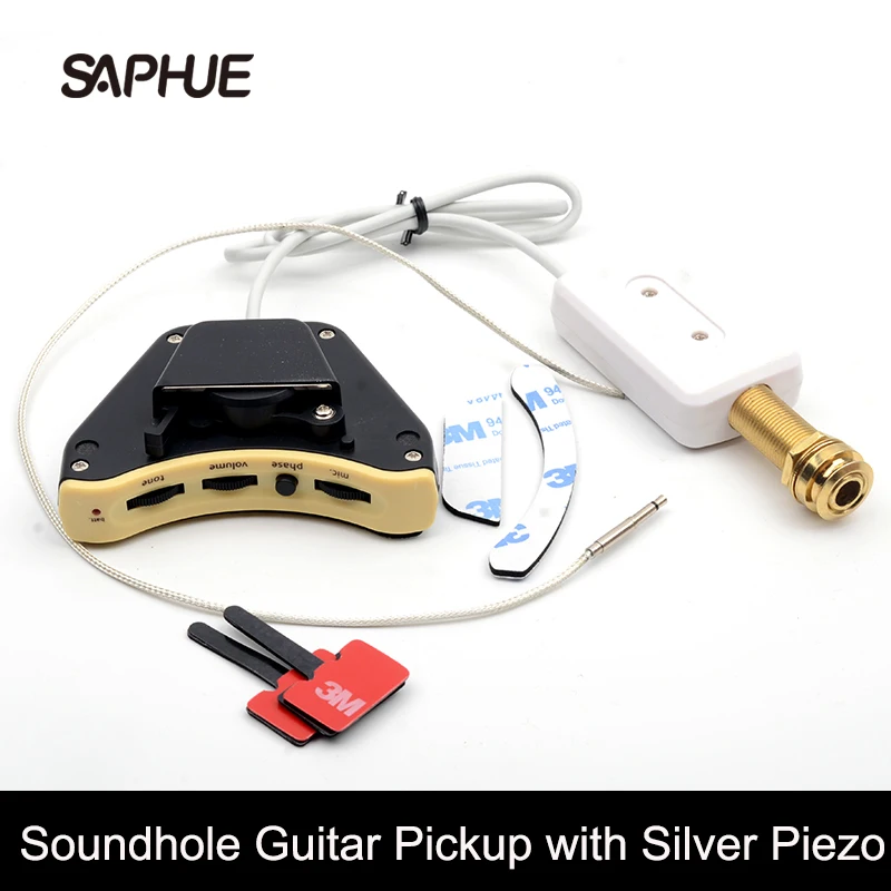 Soundhole Guitar Pickup White Pickup with Silver Piezo, Hard, Naked Piezo with Endpin Output