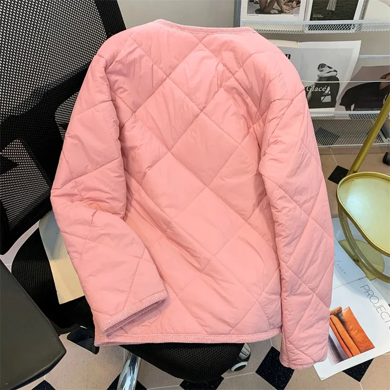 2024 Single-Breasted Cotton-Padded Jackets Female Down Cotton Jacket Thin Fashion Winter Cotton Coat Women Pink Loose Outwear