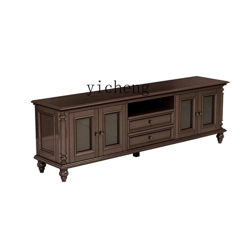 

ZC solid wood TV cabinet coffee table combination black walnut video cabinet living room ash wood floor cabinet