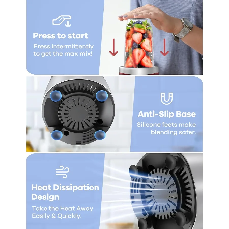 シェイクやスムージー用の900Wブレンダー キッチン用スムージーメーカー用の15ピースパーソナルブレンダーとグラインダーコンボ BPAフリーのポ付き4個