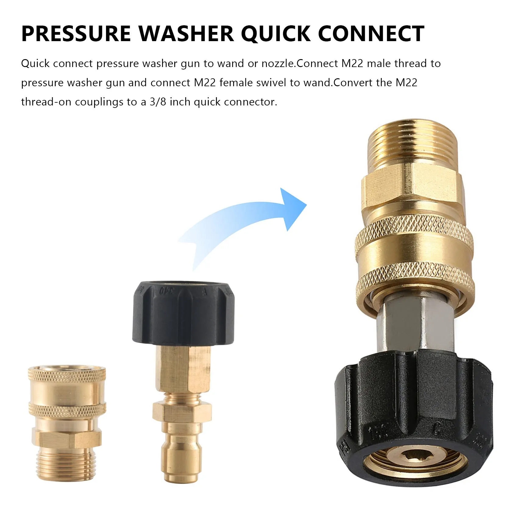 ScrewPressure Washer Adapter Set Quick Connector M22 14mm Swivel To M22