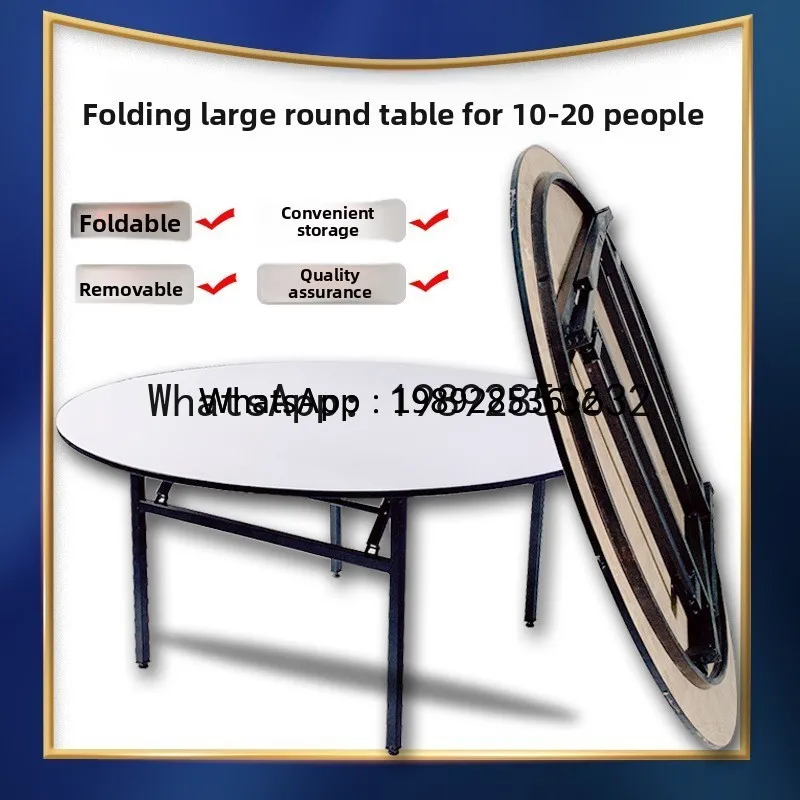 X8  Hotel Banquet Folding Dining Table for 10 People PVC Large Round Table Solid Wood Conference Wedding Matching Tabletop