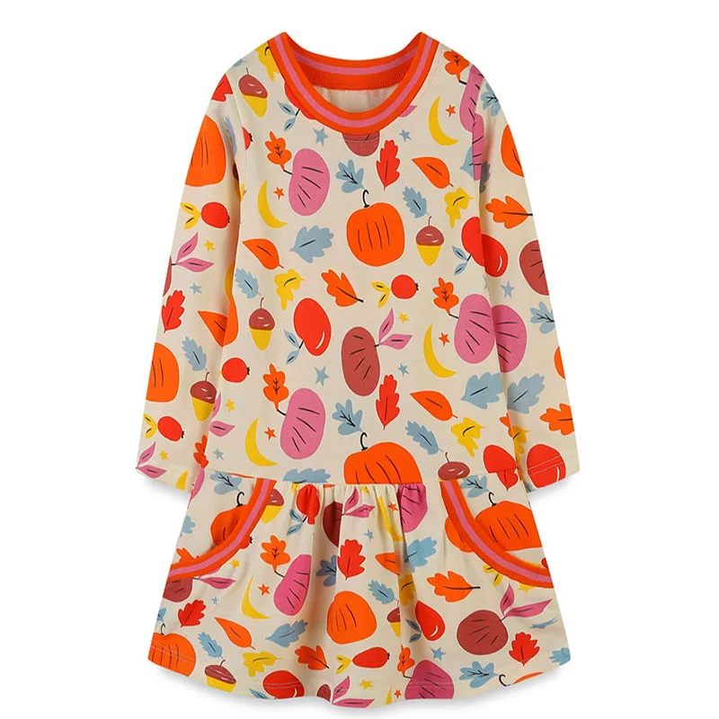 

Halloween 2-7T Long Sleeve Girls Dresses Party Cotton Autumn Spring Fashion Children's Clothes Party Frocks