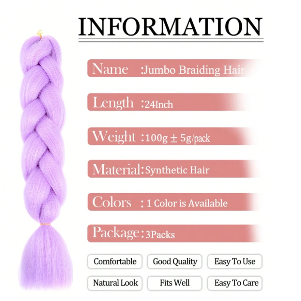 24Inch Braiding Hair Pre-stretched Purple Hair Extensions for Crochet Braids Synthetic Hair DIY Pink Purple Jumbo Ponytail Braid