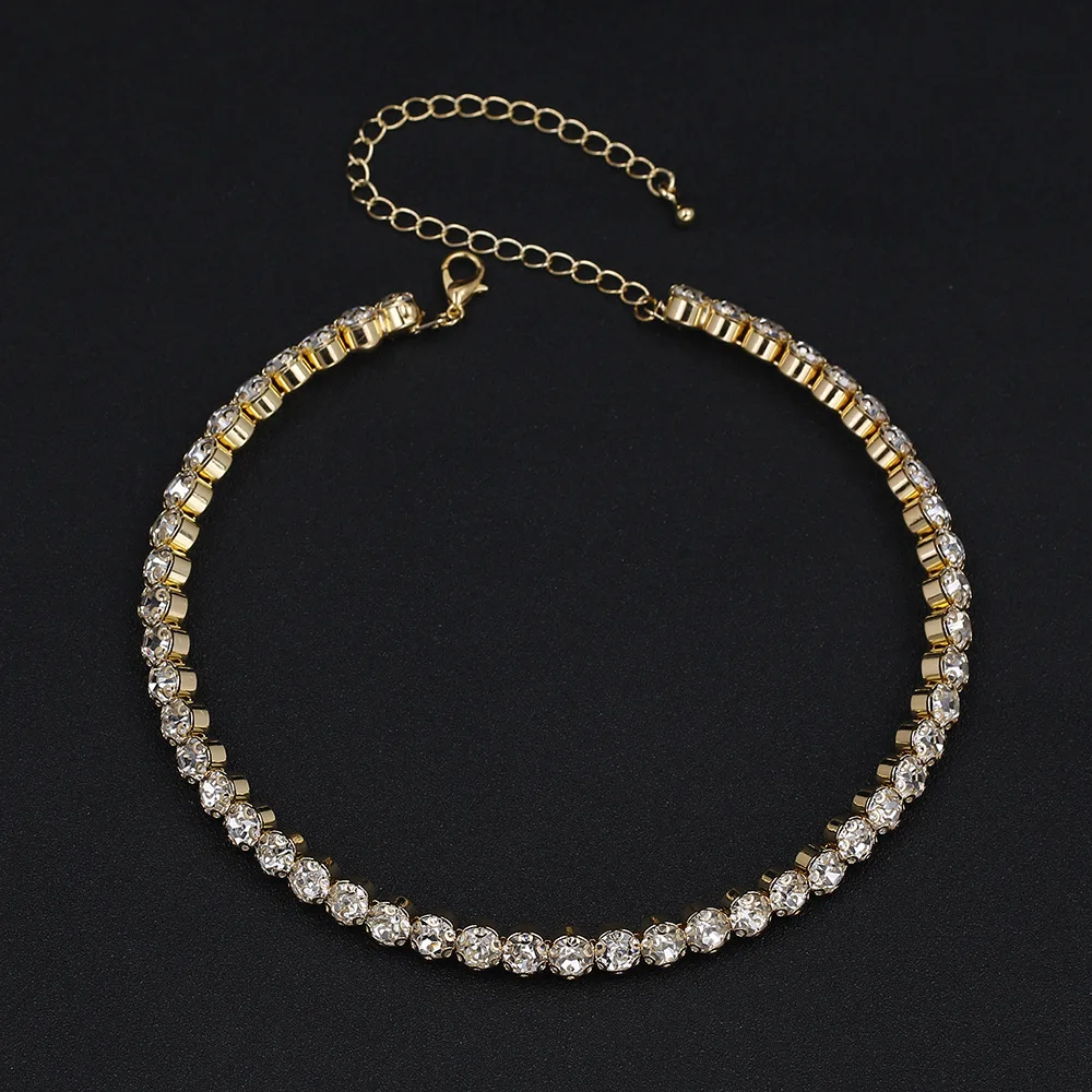 

Luxury Shiny Full Rhinestone Choker Necklace for Women Personalized Geometric Crystal Necklaces Wedding Jewelry Party Gifts