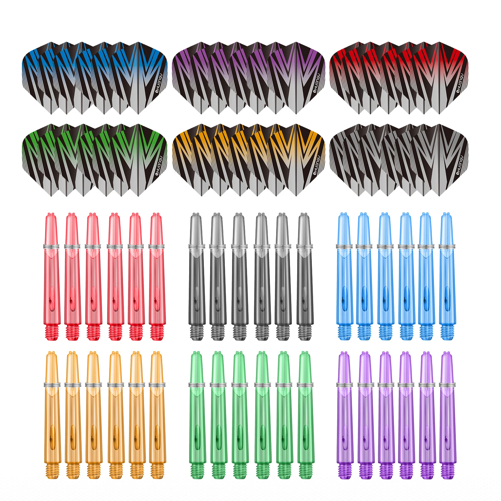 

Huanqu 72-Piece Dart Accessory Set, 36 2Ba Universal Threaded Dart Shafts + 36 Standard Dart Wings, with Anti-Loosening Rubber Rings, Durable Replacement Accessories, Suitable for Soft Darts and Hard Darts, for Home Entertainment, Bar Gatherings, Club Tra