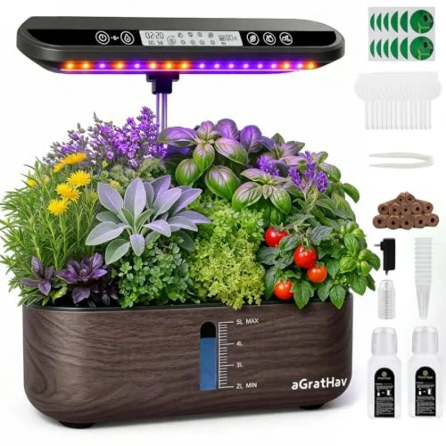 

Indoor Hydroponic Growing System Kit with 14 Pods Black LCD Display LED Grow Light Quiet Smart Water Pump Automatic Timer for H