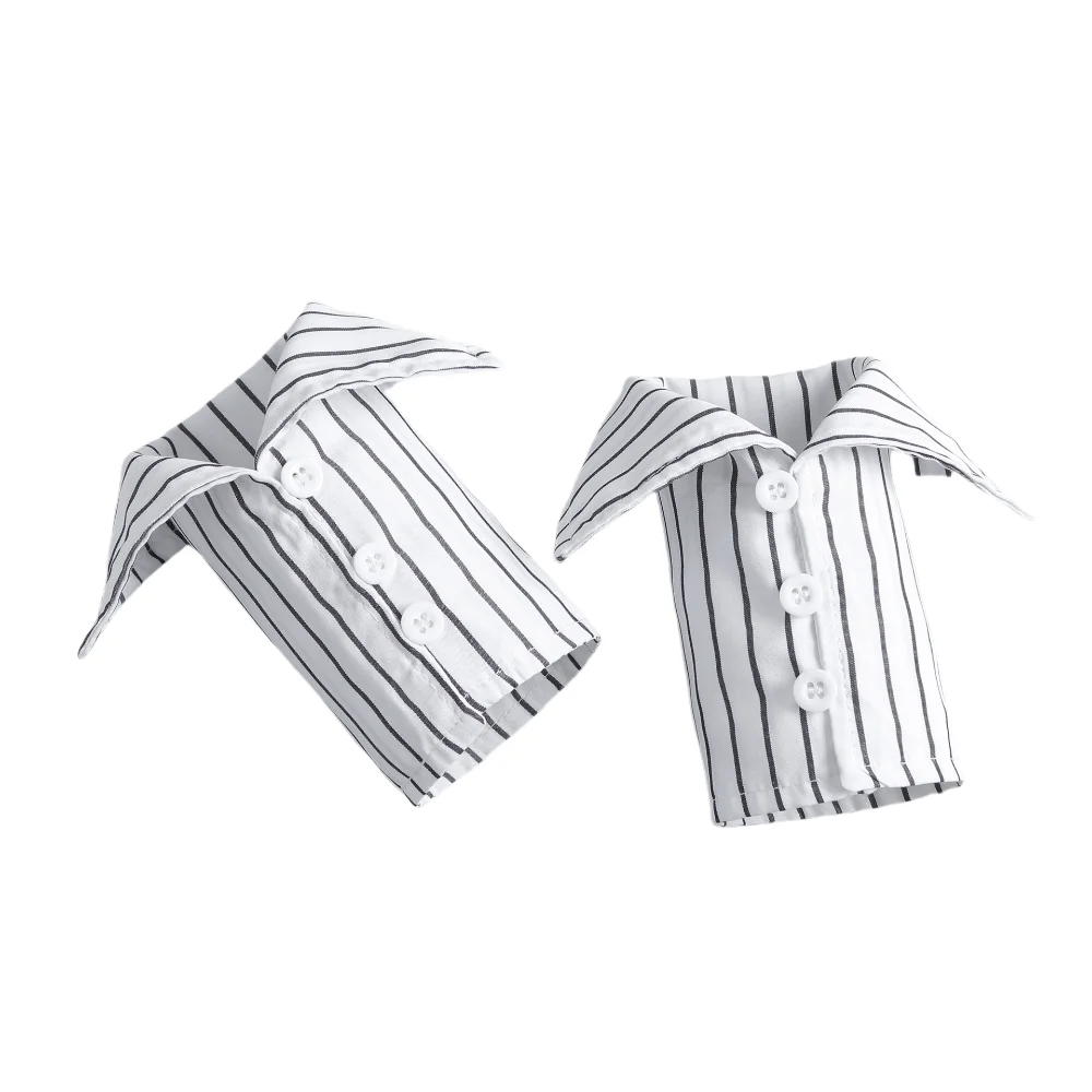 

Съемная рубашка в полоску с искусственным воротником. Удобные накладные рукава для поездок на работу. Декоративные. Легко носить. Накладные манжеты на запястьях. Офис.