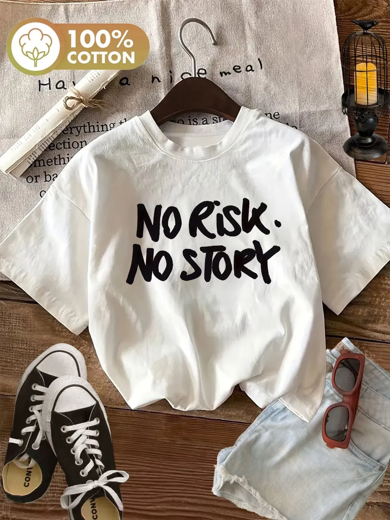 Modisches T-Shirt mit Buchstabendruck aus 100% Baumwolle für Damen, Harajuku-Stil, weicher Rundhalsausschnitt, kurze Ärmel, lässiges Design, Y2k-Kleidung – Detail 3