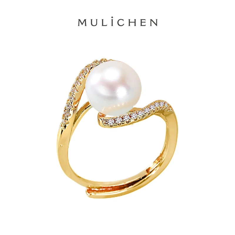 

MULICHEN Freshwater Pearl Women Ring Plated 14K Gold Inlaid Zircon Elegant Jewelry Anniversary Gift Free Shipping Wholesale