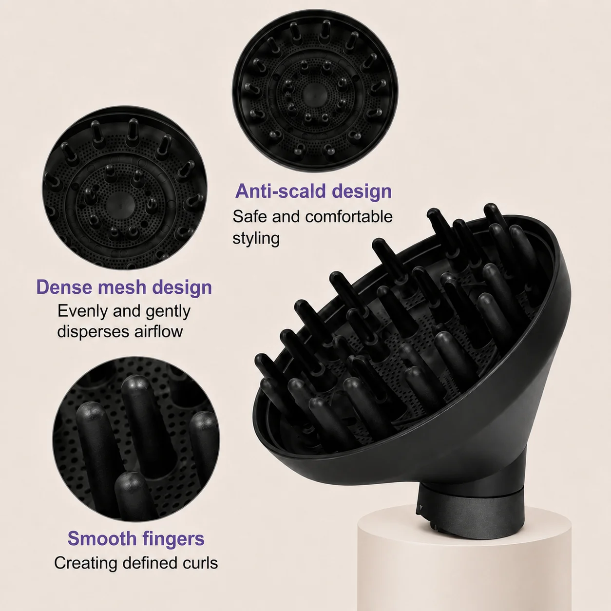 2-Way Hair Dryer Diffuser Nozzle for Curly Hair Volumizing Shaping Hood Replacement Salon And Home Hair Styling Accessory