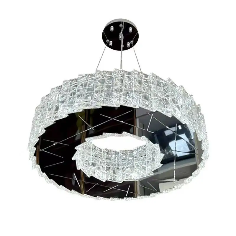 Modern Minimalist Crystal LED Ceiling Light Circular Living Room Light Kitchen Island Chandelier Bedroom Lustre Lighting Fixture