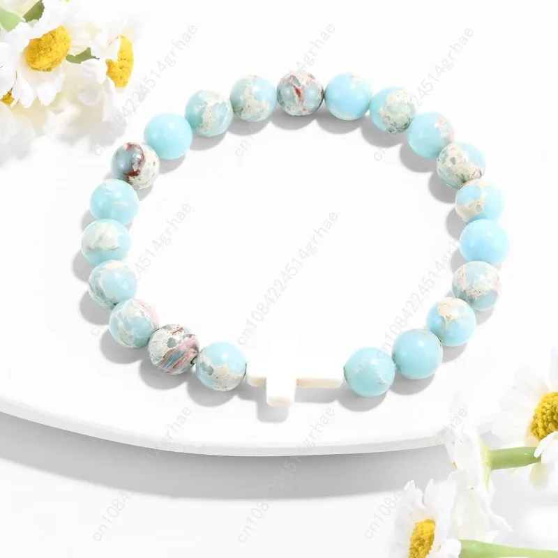 VIBILIA Cross Beaded Bracelets for Women, Inspirational Natural Heart Religious Bracelets for Women, Birthday Christian Gifts fo