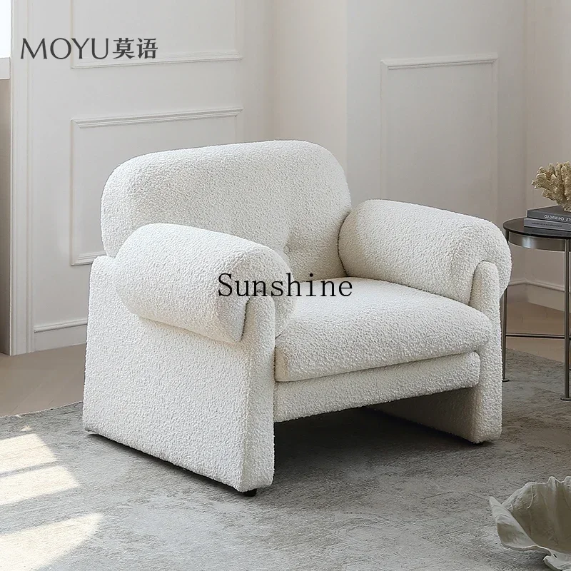 Single retro cream wind teddy fleece casual sofa chair