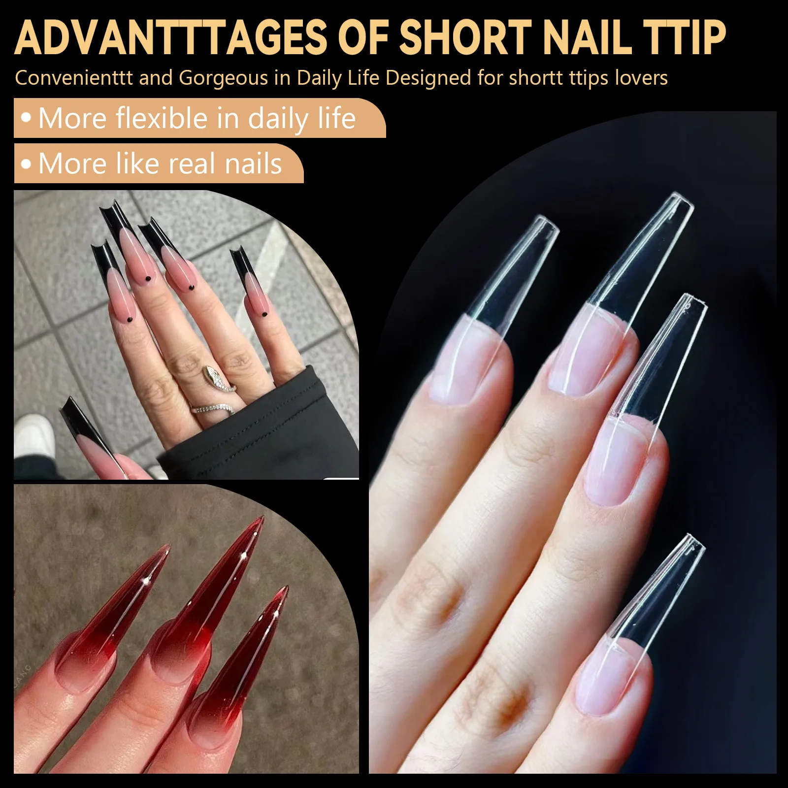 

600Pcs Full Cover Press On Nail Tips Stiletto Almond Square Coffin French False Fake Soak Off Gel Nail Extension Tips Capsule