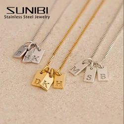SUNIBI Initial Letter Name Customized Necklace Stainless Steel Engraved Alphabet Charm Pendant Accessories Women's Jewelry