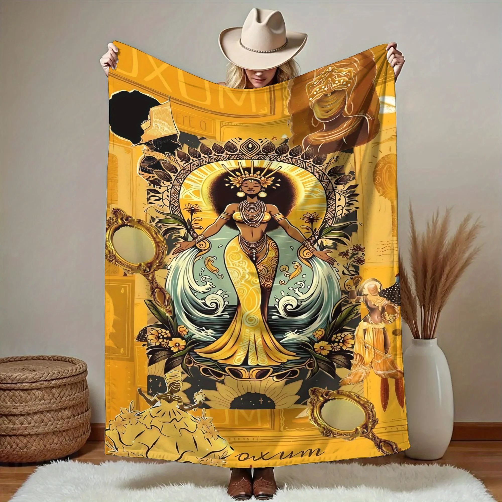 Manta Decorativa Yoruba Orishas, Diseño Espiritual Africano Oya Yemaya Shango Ogun, Cubrecama Suave y Afelpado, Regalo Cultural