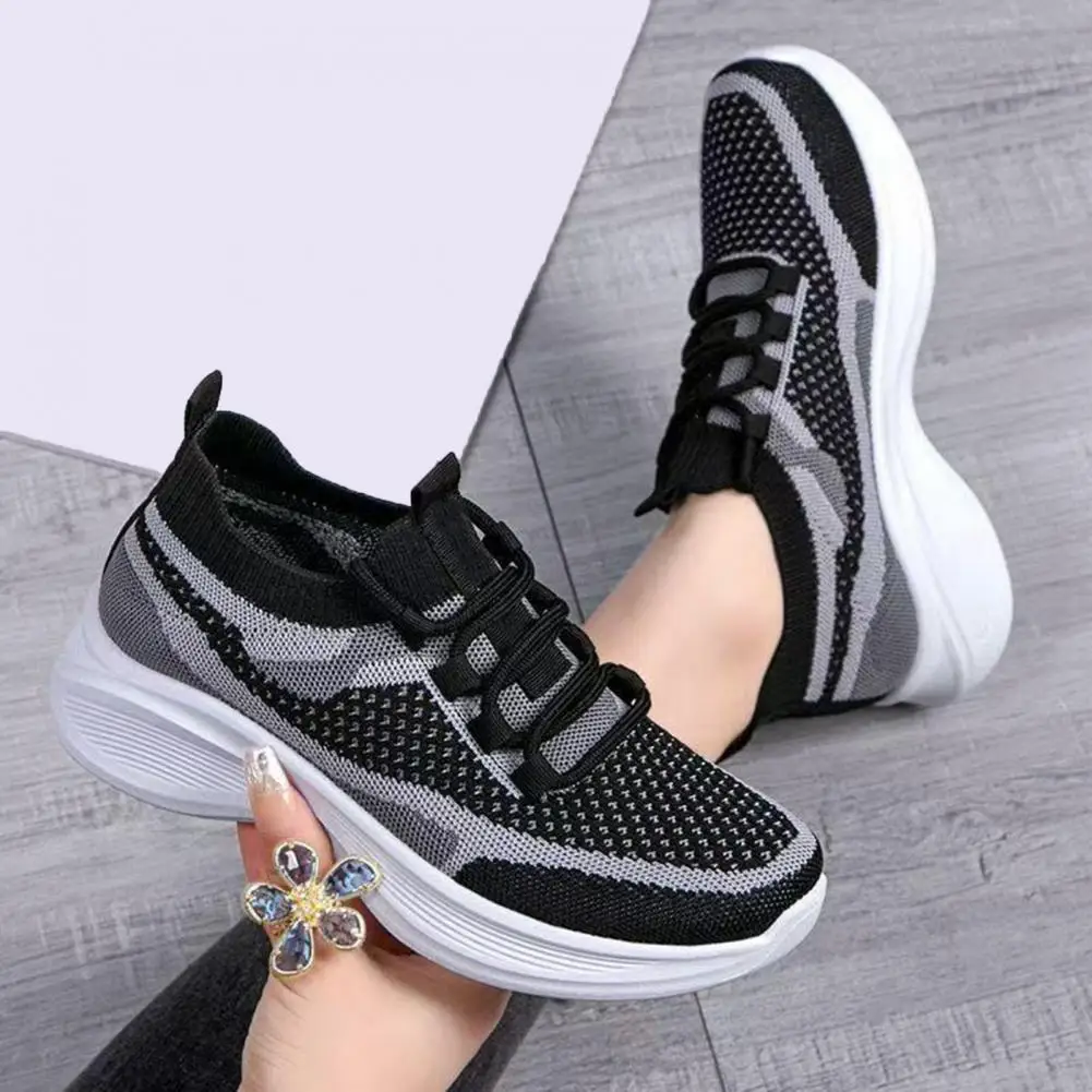 Women Mesh Sneakers Lightweight Breathable Trainers Cushioned Lace-up Athletic Trainers for Spring Summer Commuting Jogging Fitn