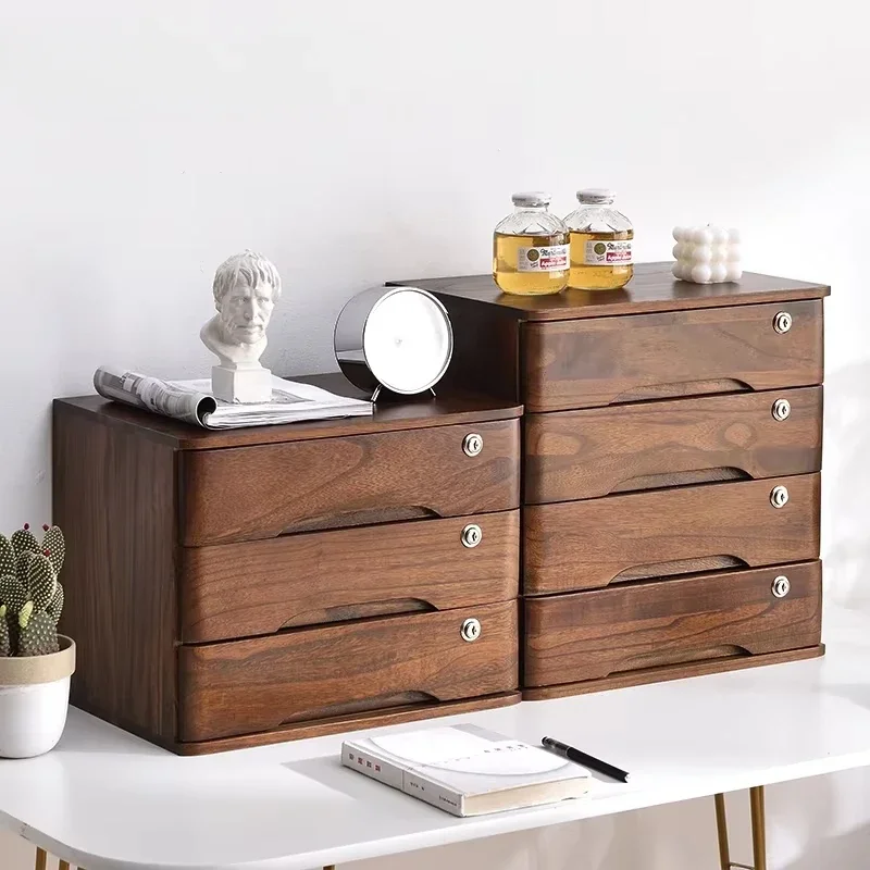 Solid Wood Desktop Storage Box with Lock Drawer-type Multi-layer Table Storage Cabinet Office Sundries File Storage Drawer
