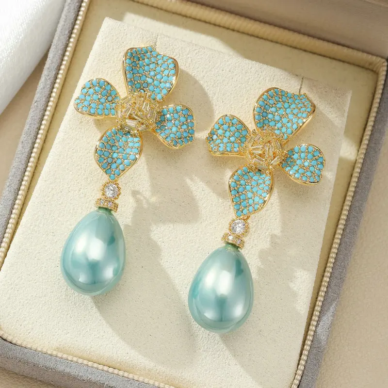 

Модные женские серьги Bilincolor с синими цветами и синим искусственным жемчугом