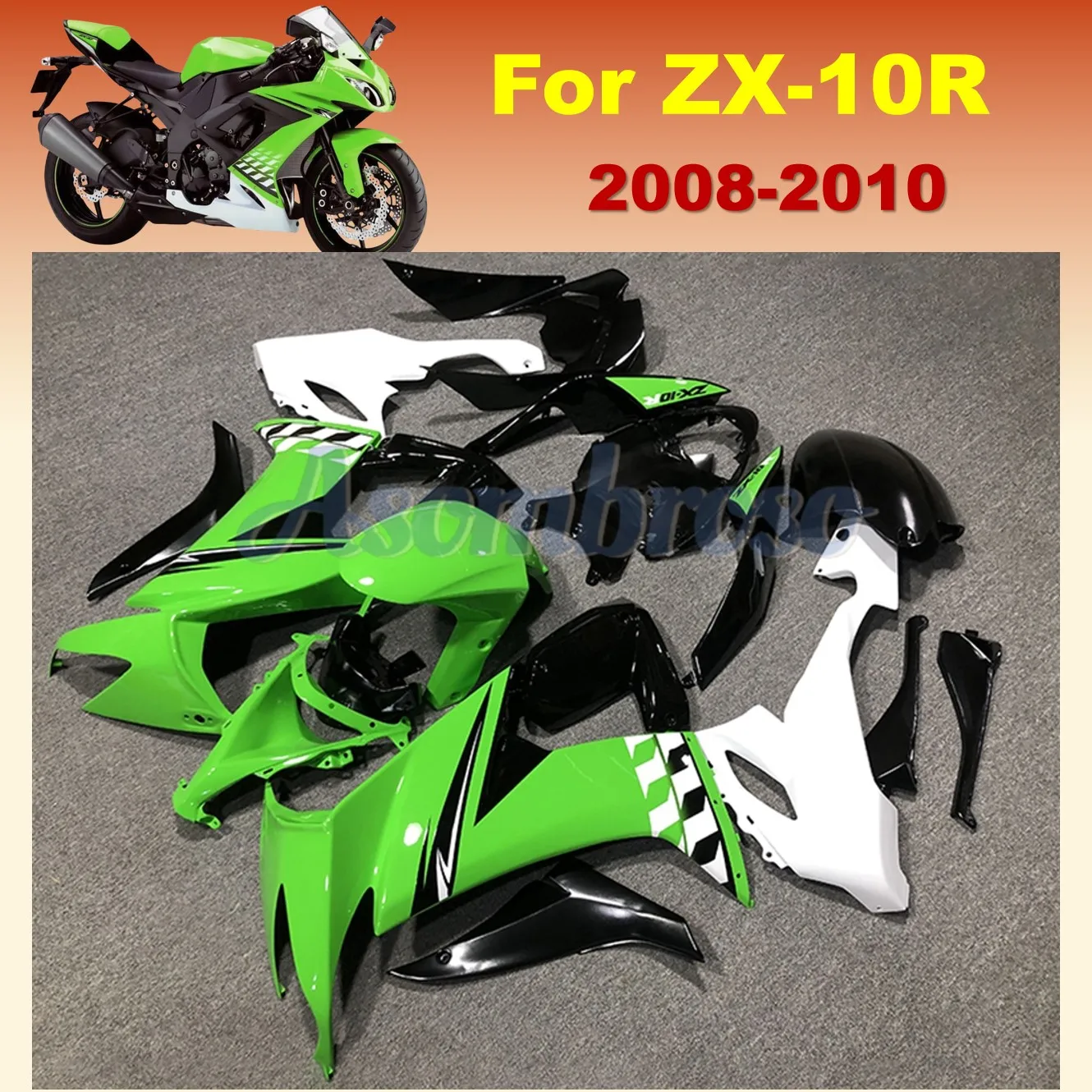 For KAWASAKI Ninja ZX10R 2008 2009 2010  ZX 10R 08-10 ZX1000 ABS Plastic Full Fairing Kit green white black bodywort