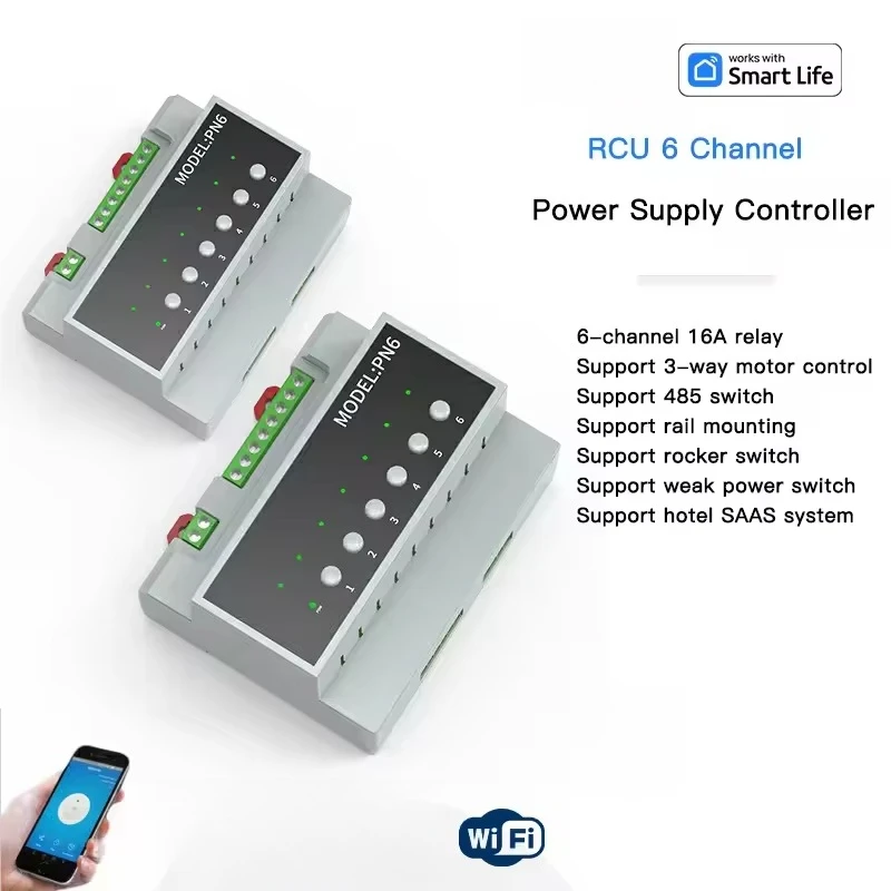 WiFi Zigbee 6 CH Relay Switch Module Intelligent On/Off Control Module Hotel SAAS System Dry Node Weak Power Supply Module