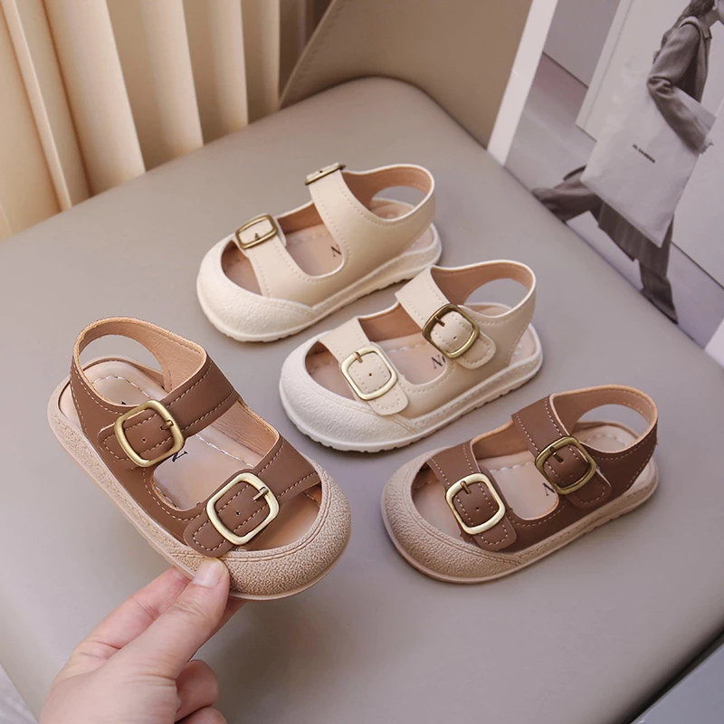 

Baby Toes Capped Walking Shoes 2024 Summer Girls Simple Fashion Soft Sole Sandals Sweet Cute Boys Casual Versatile Beach Shoes