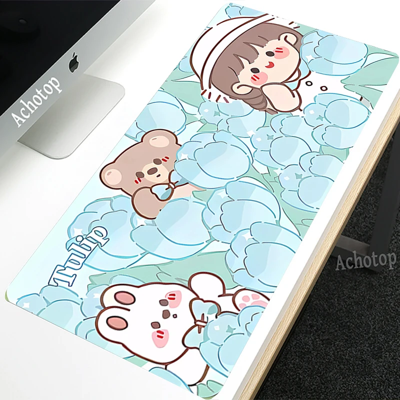 

XXL Gamer Mousepad Kawaii Flower Mouse Pad Large Mouse Mat Natural Rubber Cute Animal PC Desk Mats Design Mousepads 100x50cm