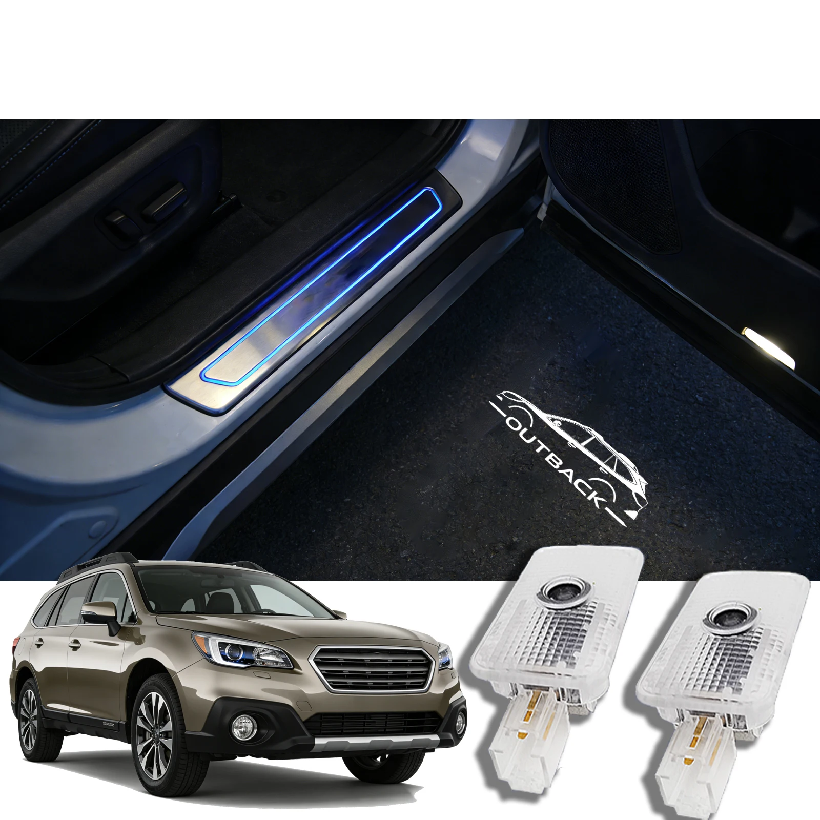 Never Fade Car LED Door Logo Projector Puddle lamp, for Outback Accessories Door Light Logo LED Laser Car Courtesy Step Light HD