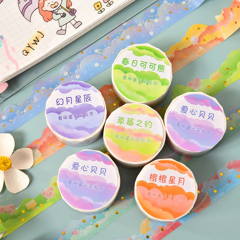Washi Tape replGradient Cloud Bronzing Film Handbook Sticker, Kawaii Staacquering, DIY Adhesive Tape, Journal License Decorations