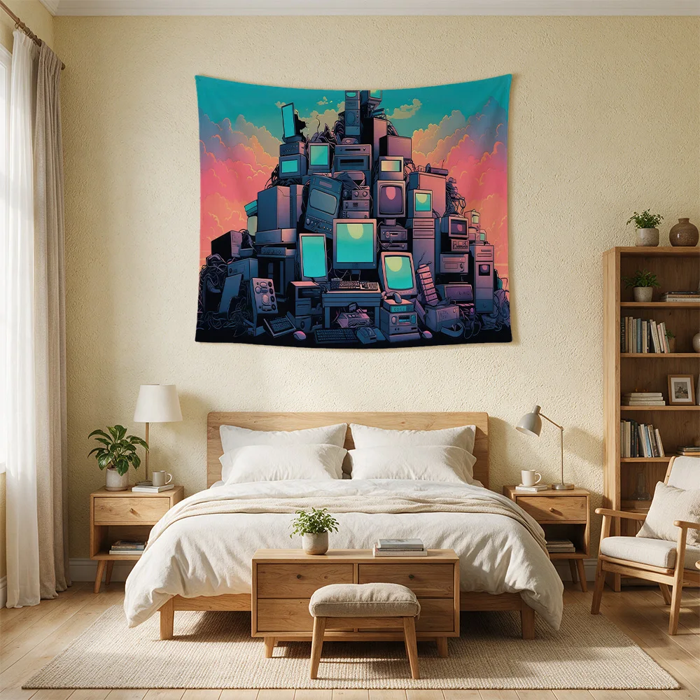 Retro Tech Collage Wall Hanging Pop Art Vaporwave Aesthetic Nostalgic Computer Display Decor for Man Cave Room