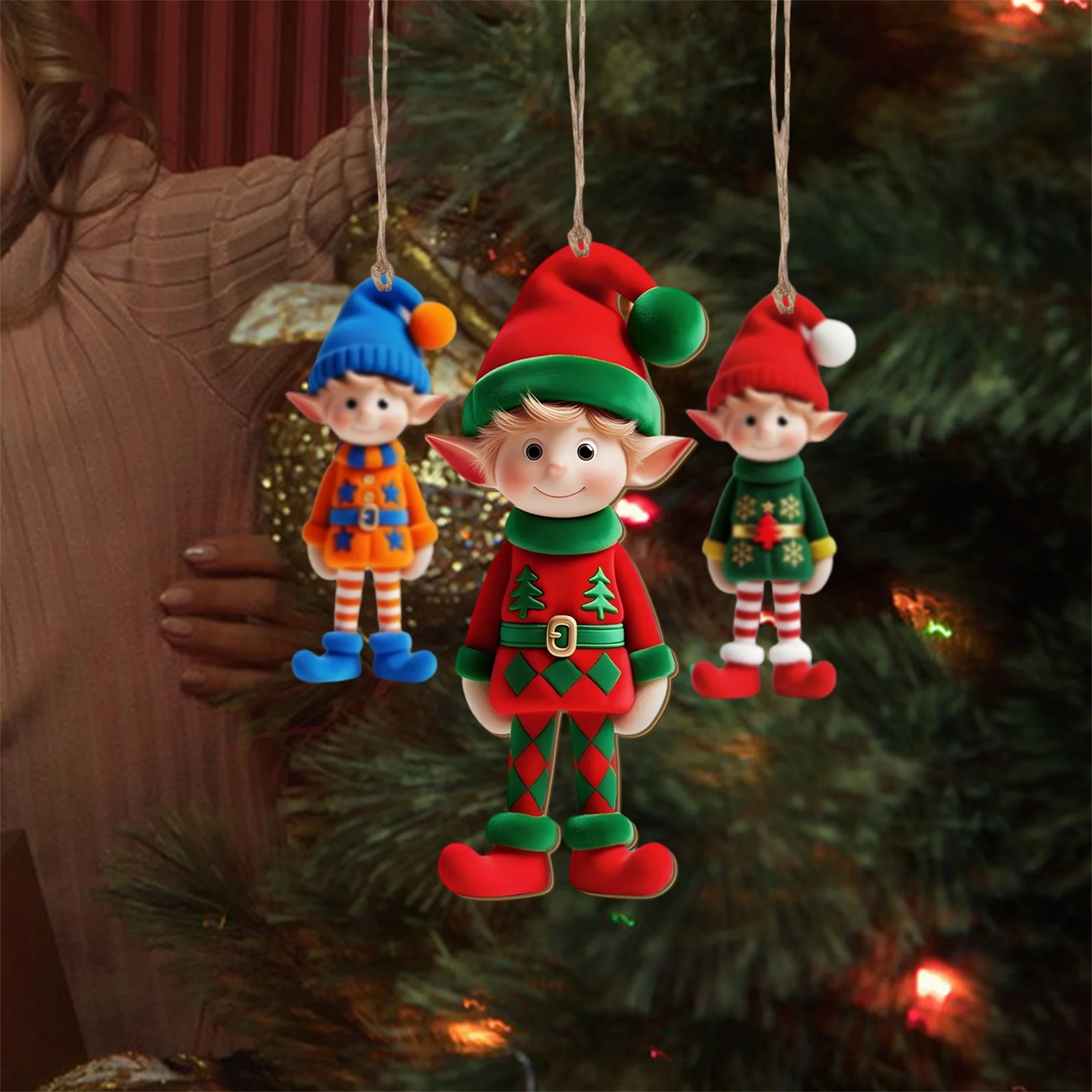 

18 шт. елочные украшения деревянные 2D плоские подвески с мультяшным эльфом подвесные украшения для дома и праздника