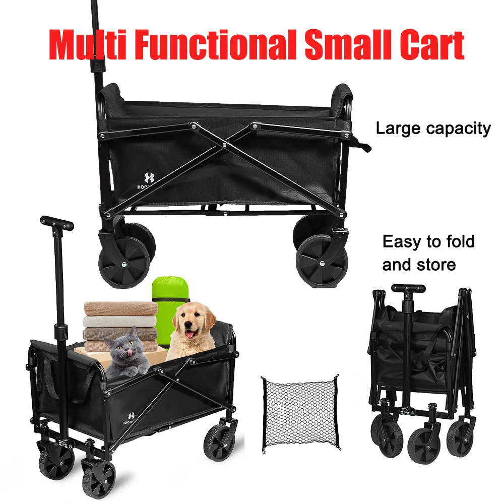 

Black Collapsible Folding Utility Beach Wagon Cart Heavy Duty Large Capacity Fold Wagon Outdoor Trolley Portable Camping Cart