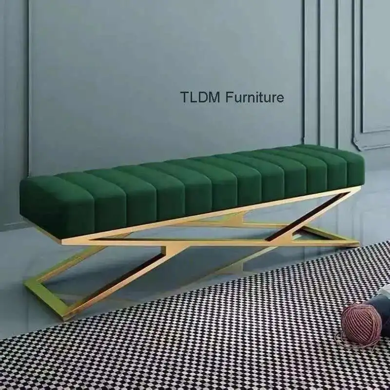 

Living Room Soft Bag Ottomans Designer Iron Stools Nordic Bench Light Luxury Home Furniture Cloakroom Golden Shoe Changing Stool