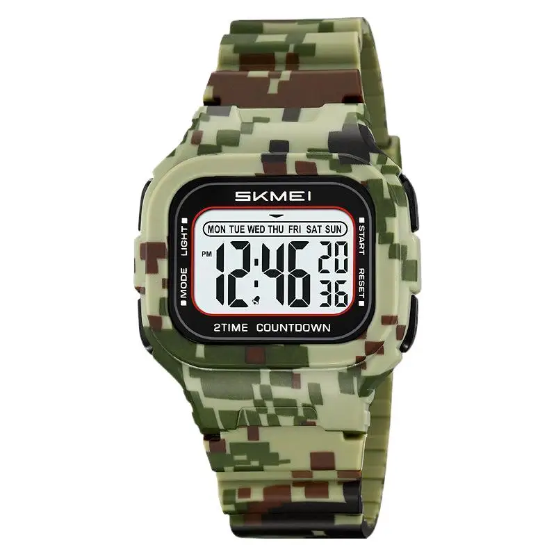 SkmeiOutdoor Sports Student Watch مقاوم للماء ساعة إلكترونية متعددة الوظائف بتوقيت مزدوج، ساعة إلكترونية مربعة أنيقة