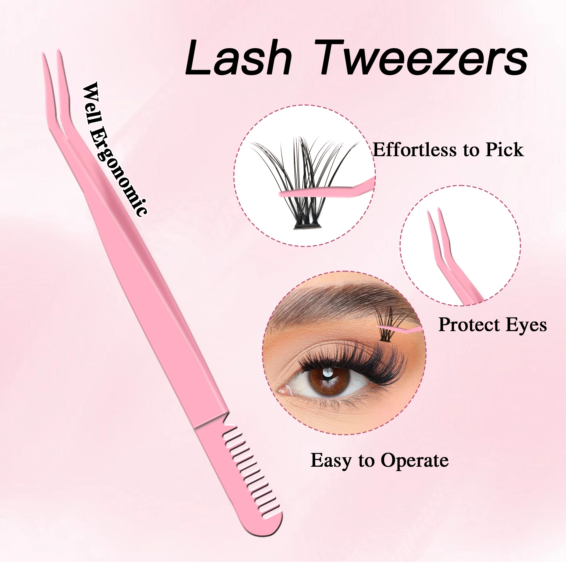 Zestaw do samodzielnego montażu 560 kępek sztucznych rzęs, duża pojemność, książka z rzęsami w kępkach z klejem, płyn do usuwania kleju, pęseta, naturalny wygląd do użytku.