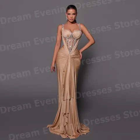 Glimmer Utsökt Tyll Aftonklänningar Sjöjungfru Avtagbart Släp Pärlor V-ringning Dragkedja Festklänningar Anpassad 6 best sales Amazon aftonklänningar - №4