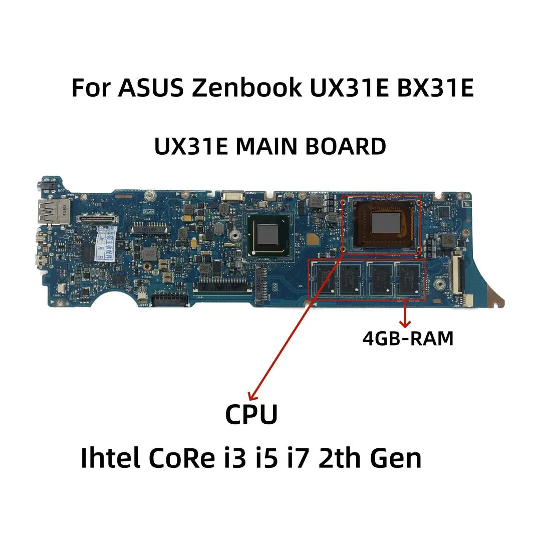 UX31E For ASUS Zenbook UX31 BX31E main board with i3 i5 i7 CPU 4GB 60-N8NMB4F00-