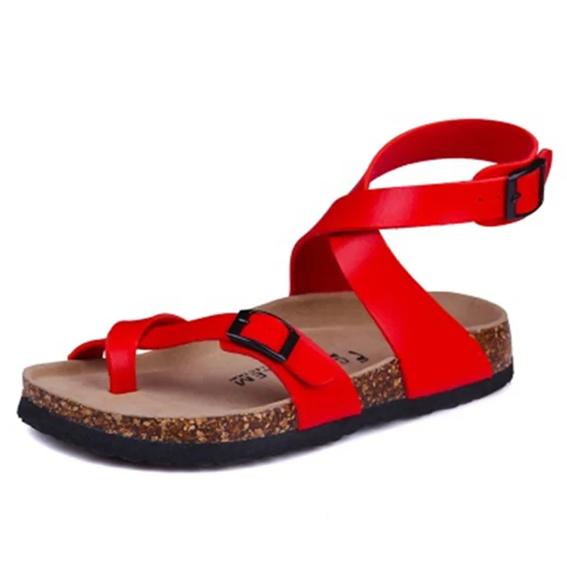 Male Fashion Cork Sandals 2024 New Men Casual Summer Beach Gladiator Buckle Strap Sandals Shoe Flats white brown red