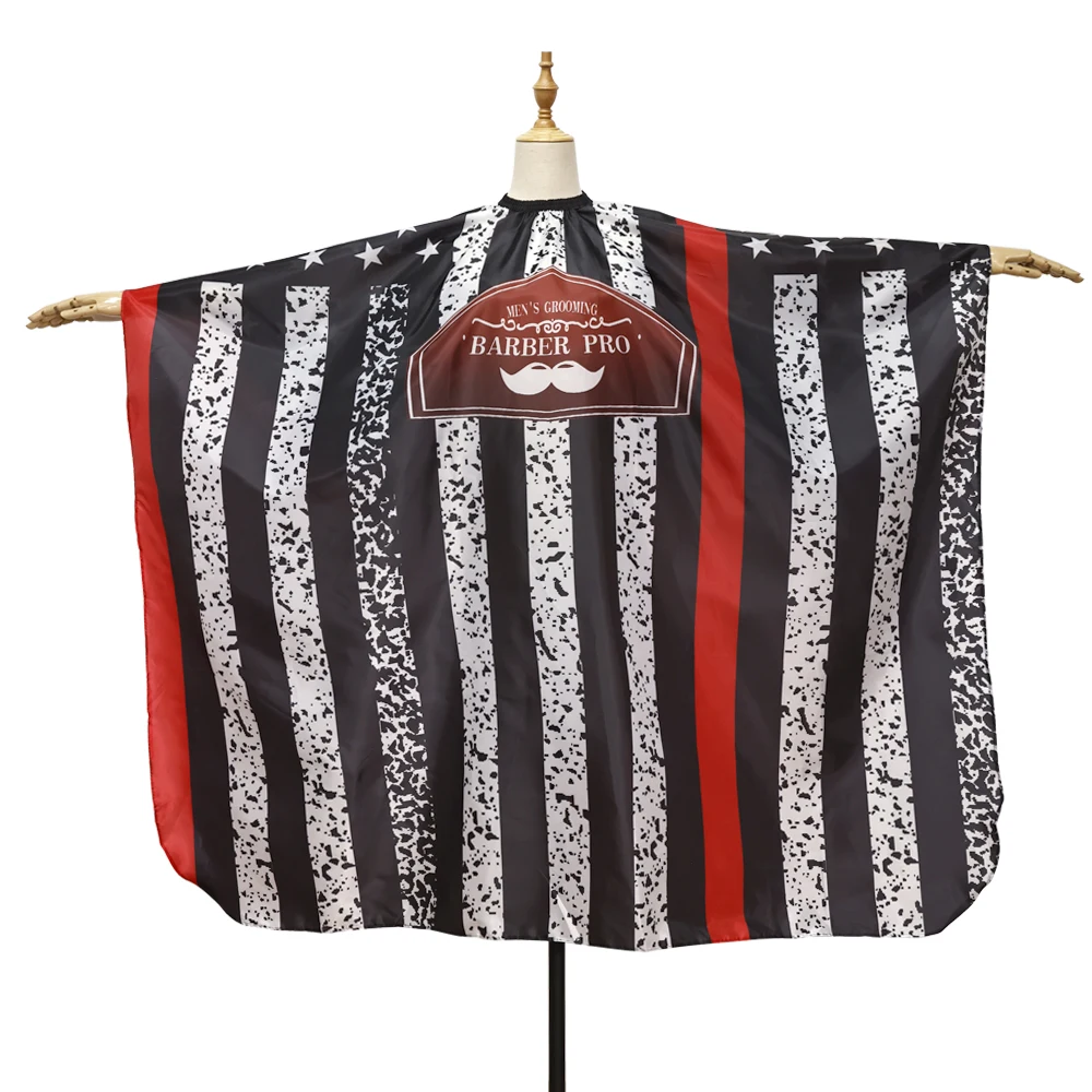 Delantal de peluquería con estampado de bandera nacional Retro, capa de peluquería impermeable, escote a presión, corte de pelo