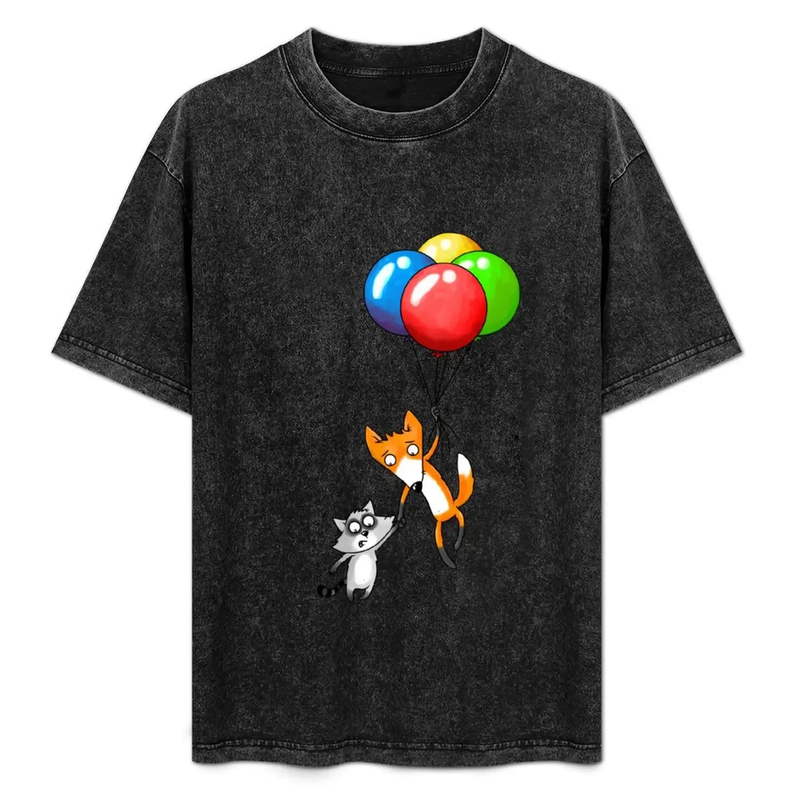 

Fox and raccoon balloons T-Shirt customs aesthetic clothes summer tops shirts men