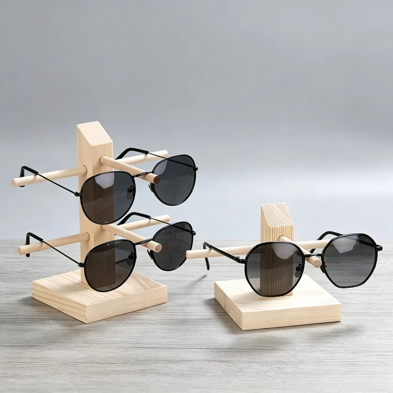 Wooden Eyewear Display Holder Multi‑Tier Sunglasses Eyeglasses Storage Rack Single Double Triple Rows Desktop Organizer