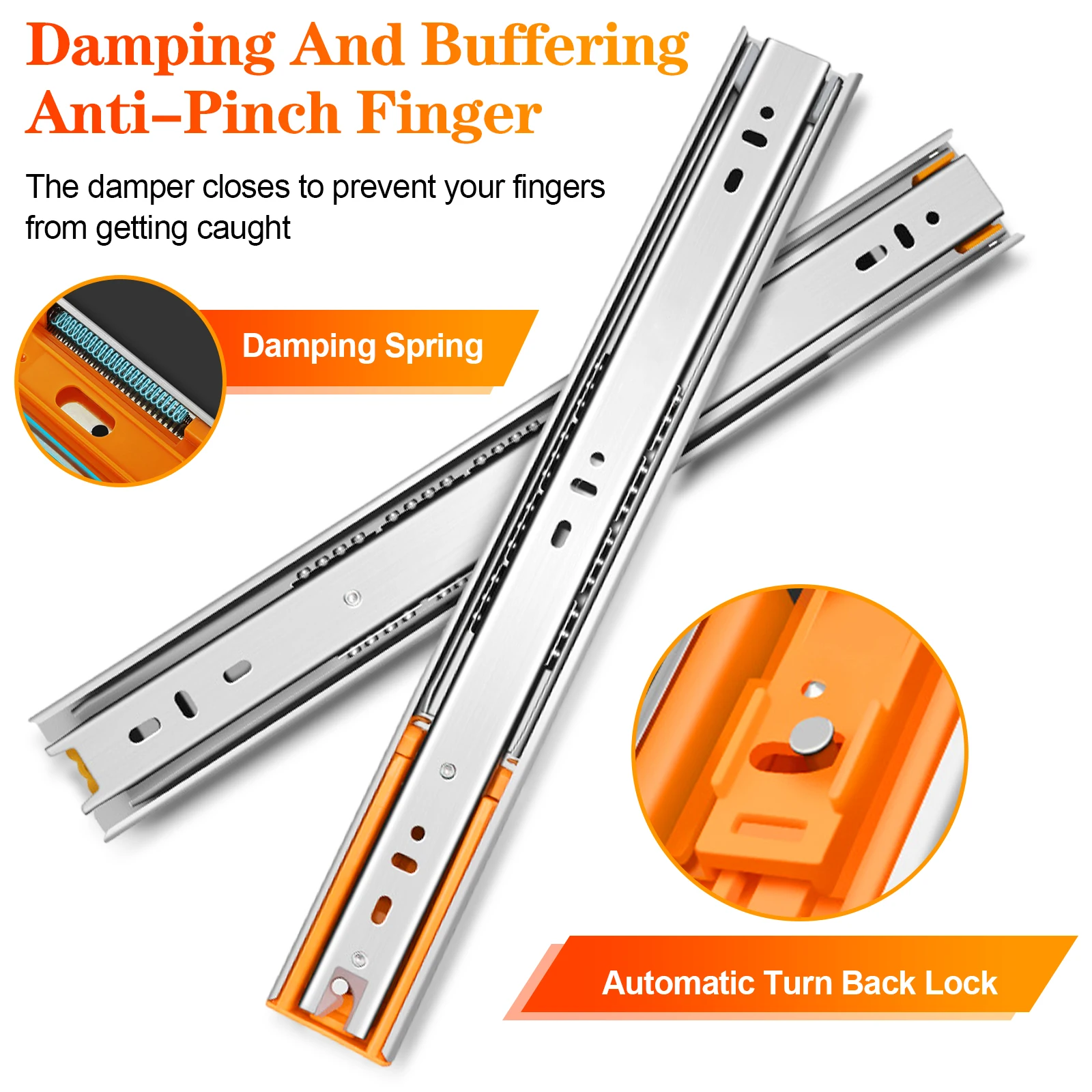 1 pair of full extension rails for 10, 12, 14, 16, 18, 20, 22, 24 inch drawers, 100 lb load capacity metal bearing with ball